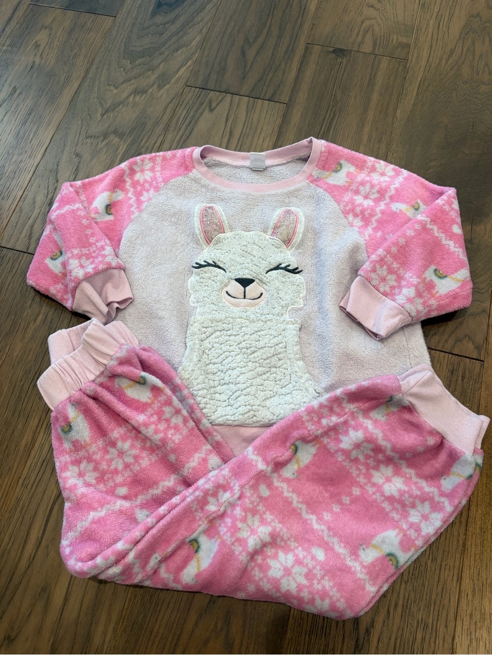 Kensie Girl Llama Fair Isle Pink Fleece Pajama Set Girls S 7/8